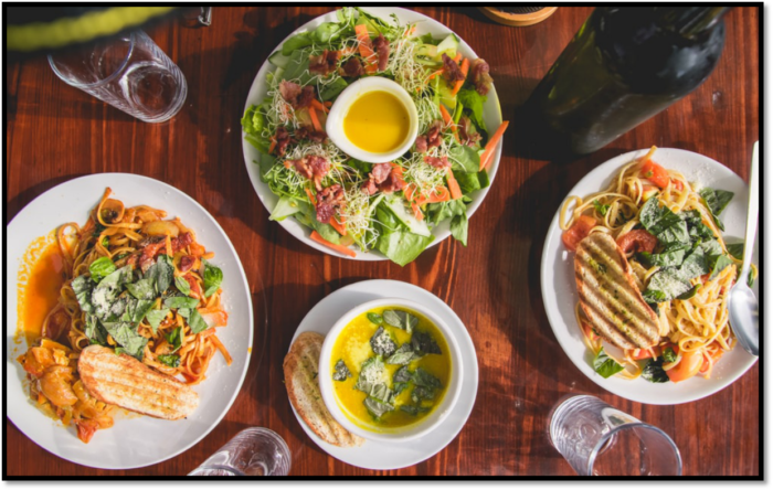 Four Assorted Dishes of Different Portions